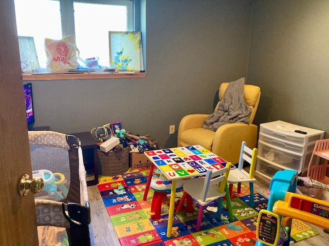 game room featuring hardwood / wood-style flooring