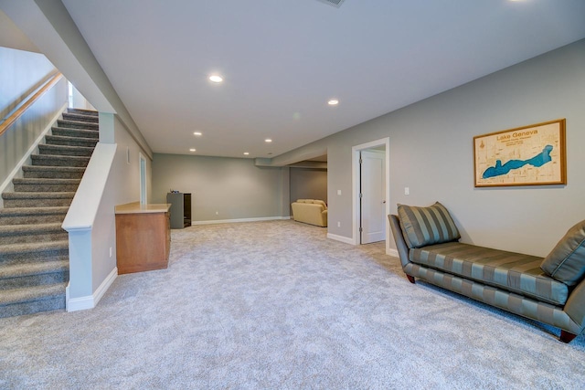 living room with light carpet