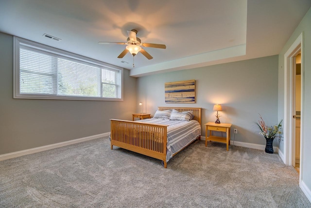 bedroom featuring ceiling fan and carpet flooring