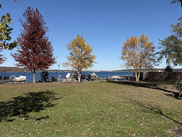 view of yard with a water view