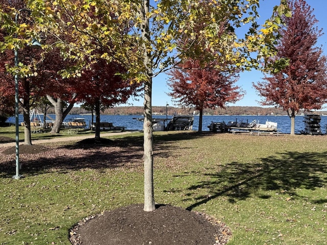 view of yard with a water view