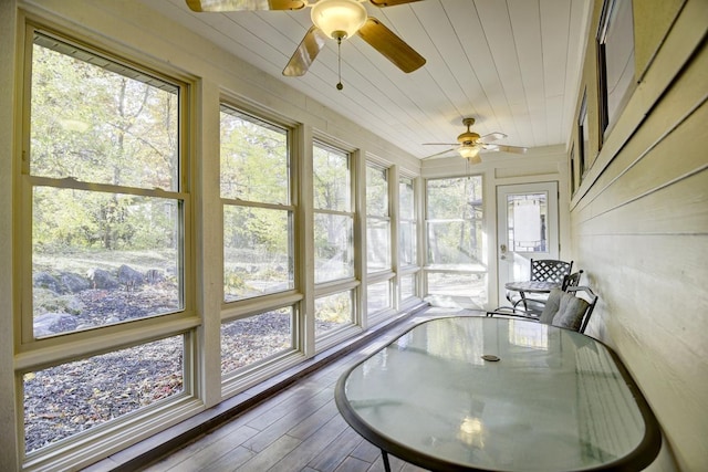 sunroom featuring ceiling fan