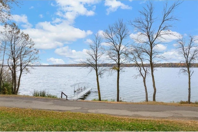 property view of water with a dock