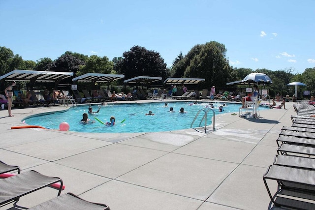 view of swimming pool with a patio area