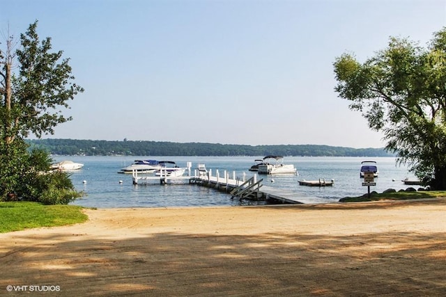 dock area with a water view