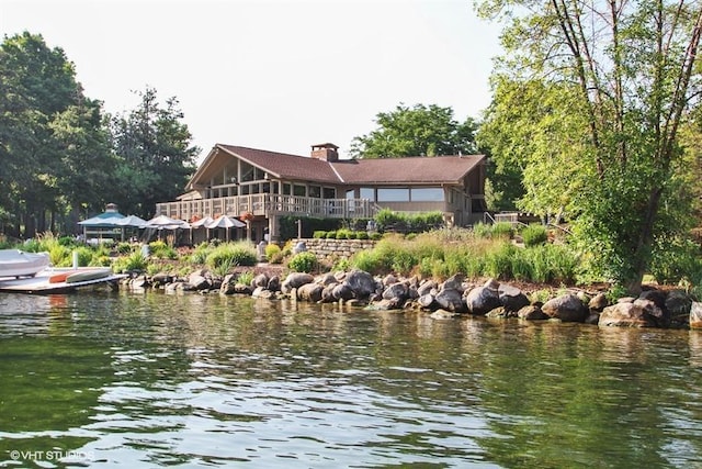 water view featuring a dock