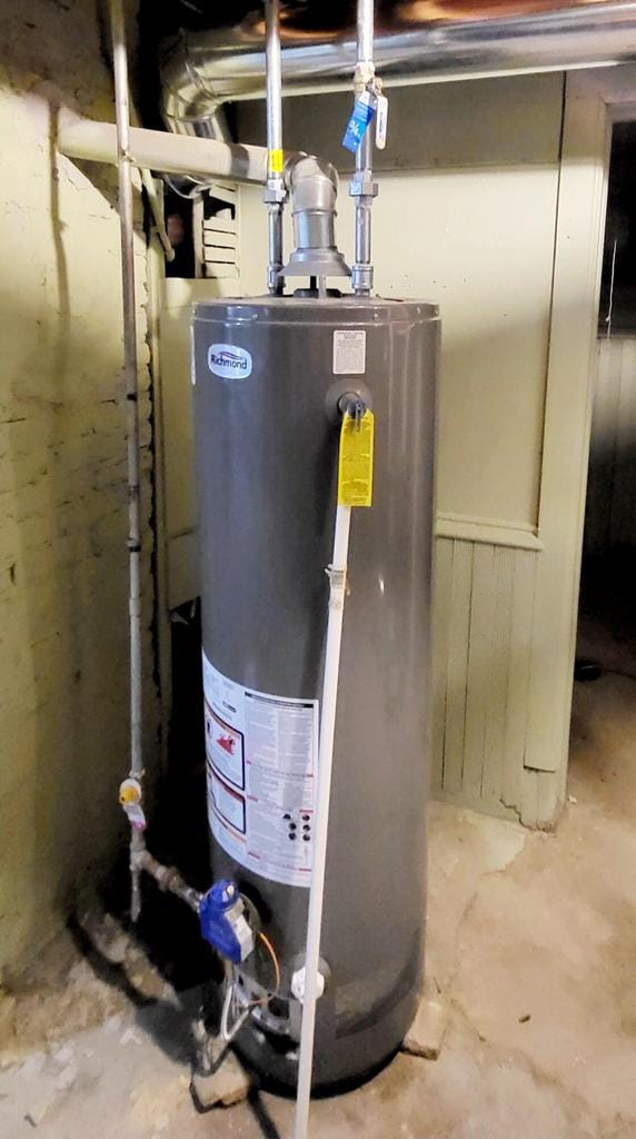 utility room featuring water heater