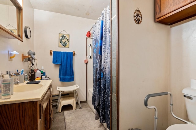 full bathroom with vanity, toilet, wood-type flooring, and shower / bath combo