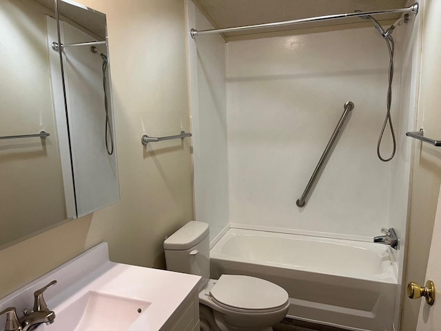 full bathroom featuring  shower combination, vanity, and toilet