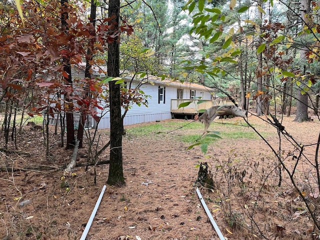 view of yard featuring a wooden deck