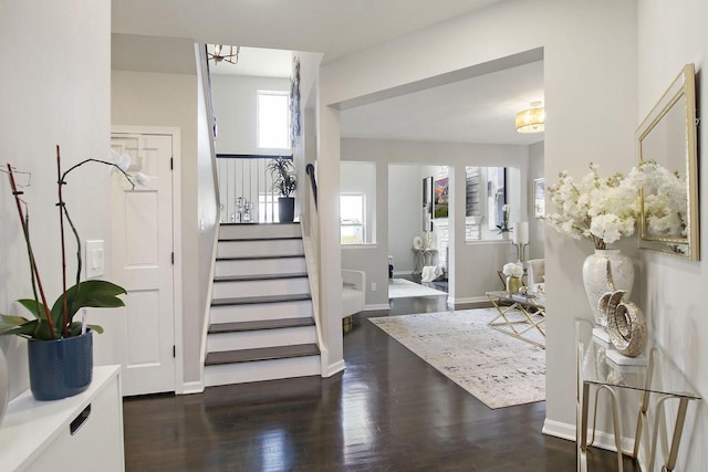 foyer with dark hardwood / wood-style floors