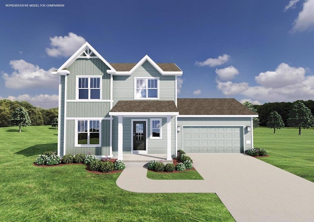 view of front of home with a garage and a front yard