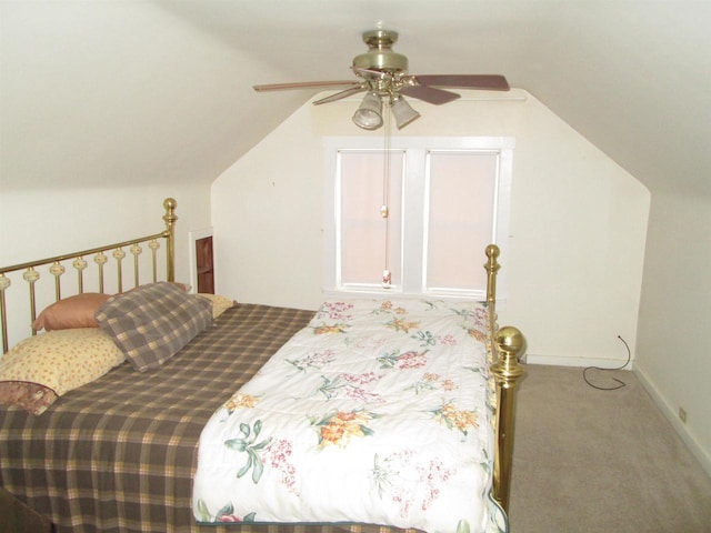 14770 Touve Rd, Herbster, WI 54844 - bedroom with carpet, vaulted ceiling, ceiling fan, and baseboards