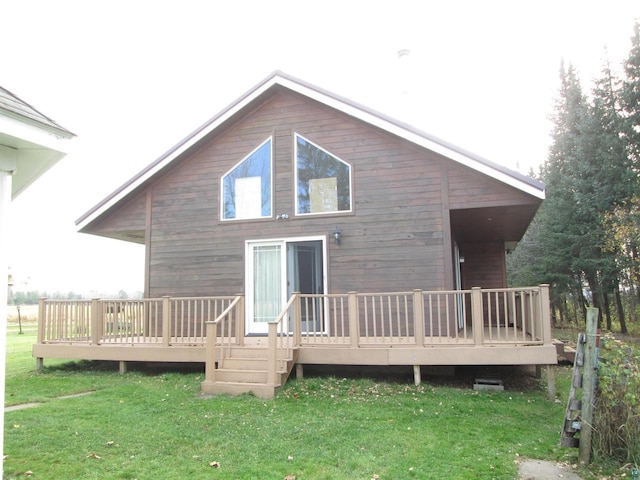14770 Touve Rd, Herbster, WI 54844 - back of house featuring a lawn and a wooden deck