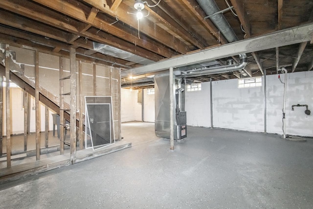 basement with heating unit