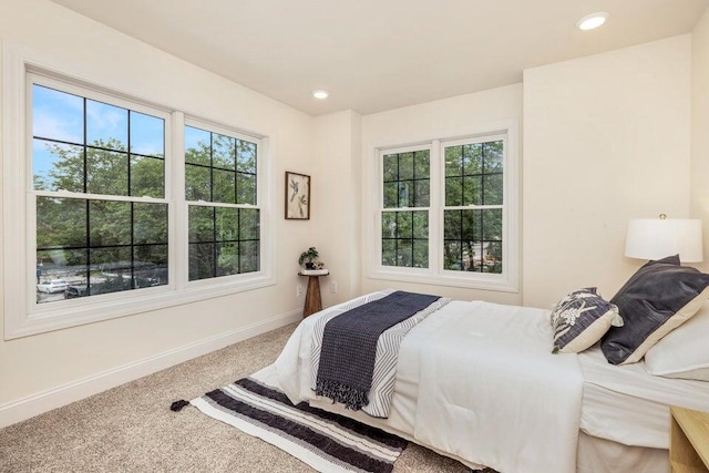 carpeted bedroom with multiple windows