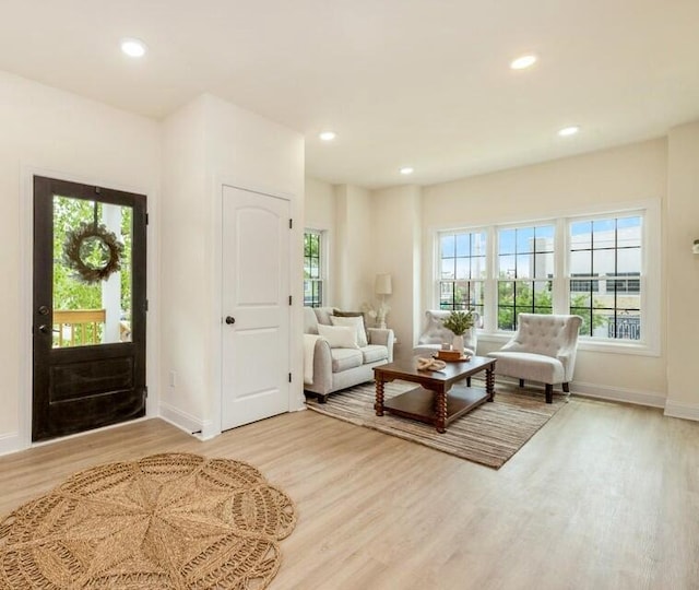 living room with light hardwood / wood-style flooring