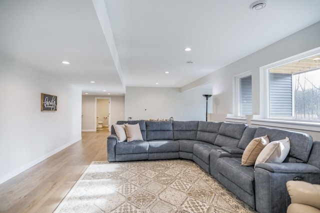 living room featuring light wood-type flooring