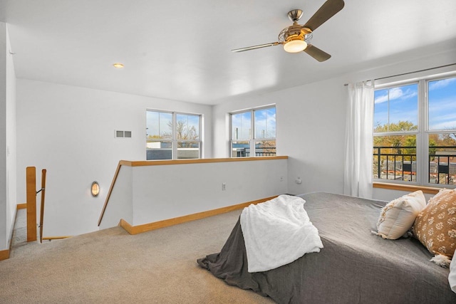 bedroom featuring carpet flooring and ceiling fan