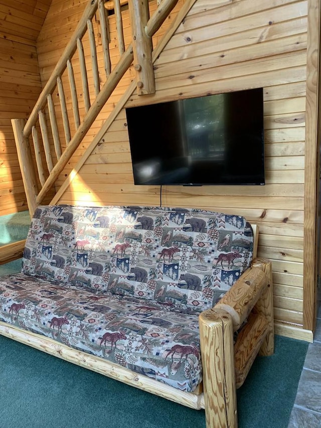 interior details featuring wood walls