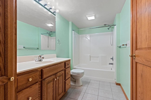 full bathroom featuring vanity, shower / washtub combination, toilet, and tile patterned flooring