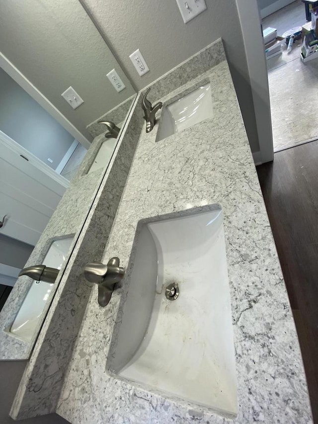 room details featuring hardwood / wood-style floors and vanity