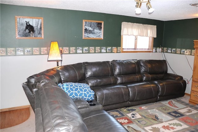 living room with a textured ceiling