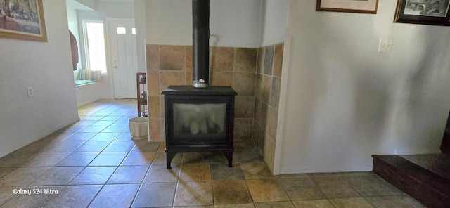 interior details with a wood stove