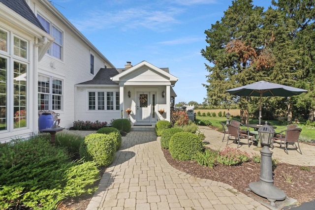 view of front of home with a patio area