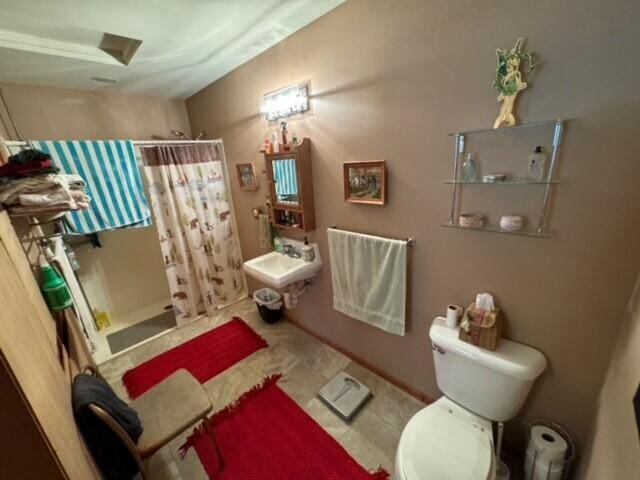 bathroom with sink, toilet, and walk in shower