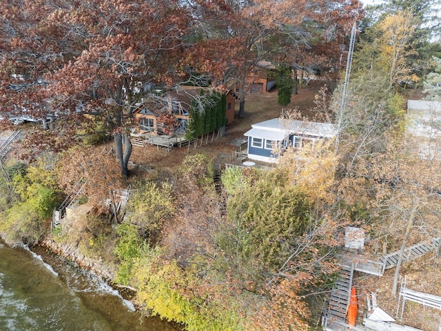 aerial view featuring a water view