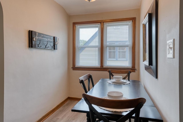 dining area with light wood-type flooring