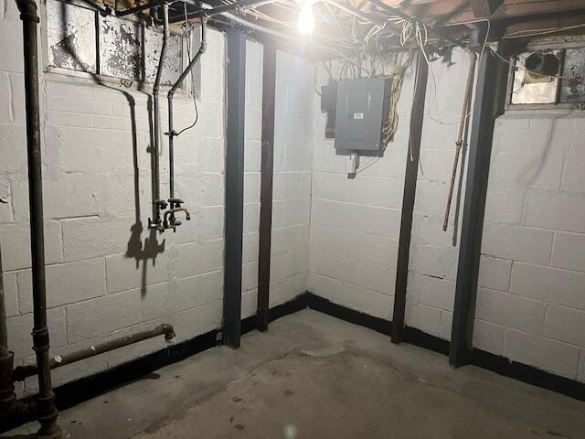 basement featuring electric panel