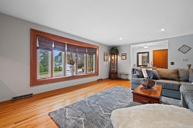 living room with light wood-type flooring