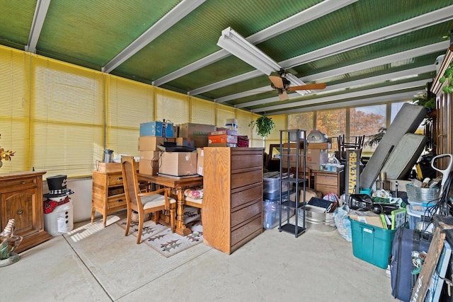 storage room featuring ceiling fan