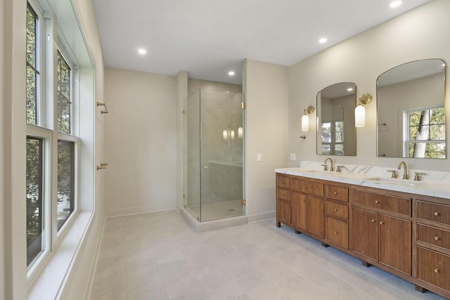 bathroom with vanity and an enclosed shower