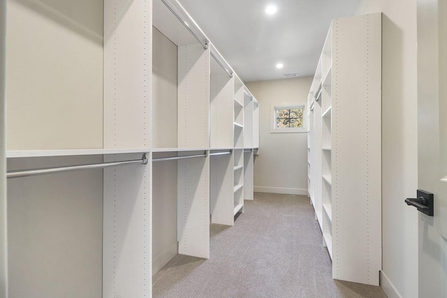 spacious closet with light colored carpet