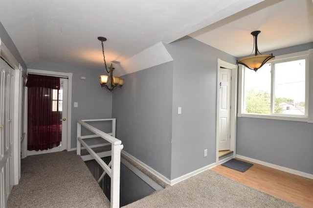 entryway featuring hardwood / wood-style flooring and lofted ceiling