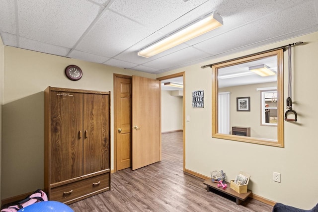 interior space featuring hardwood / wood-style floors and a drop ceiling