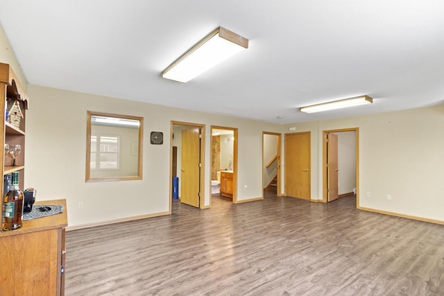 basement featuring wood-type flooring