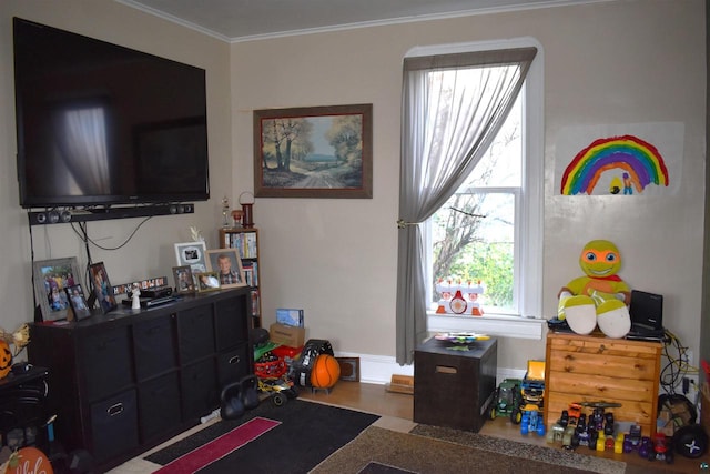 playroom with crown molding