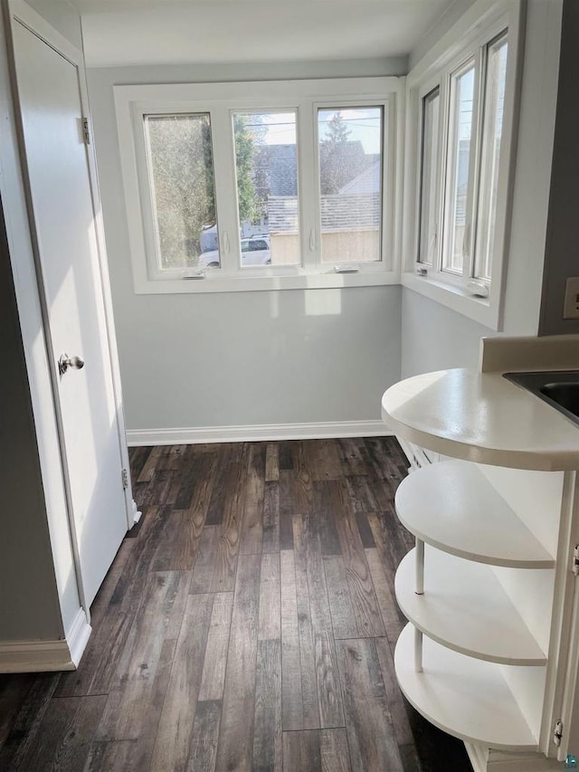 unfurnished dining area with dark hardwood / wood-style flooring