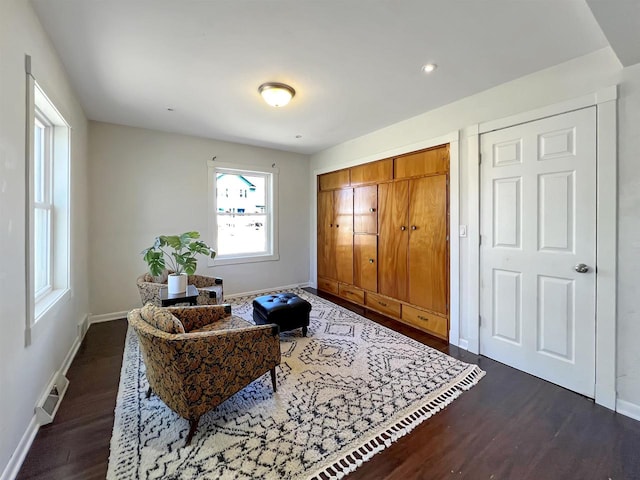 sitting room featuring dark hardwood / wood-style floors