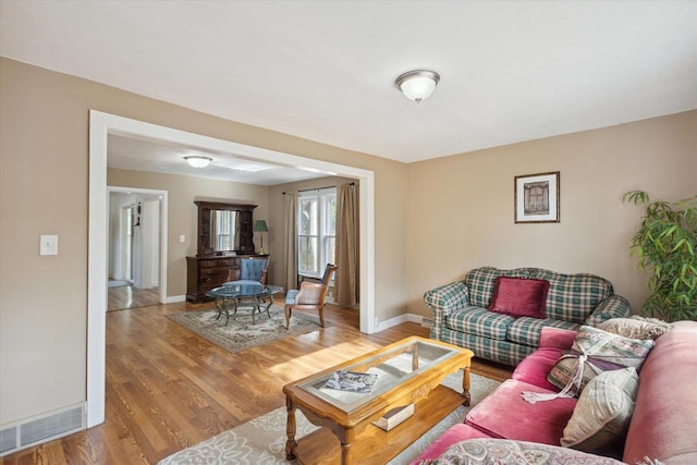 living room featuring light wood-type flooring