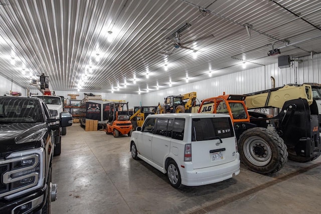 garage with ceiling fan