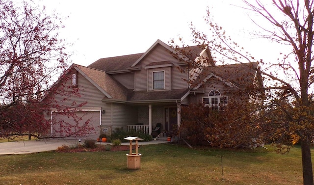 view of front facade featuring a front yard and covered porch