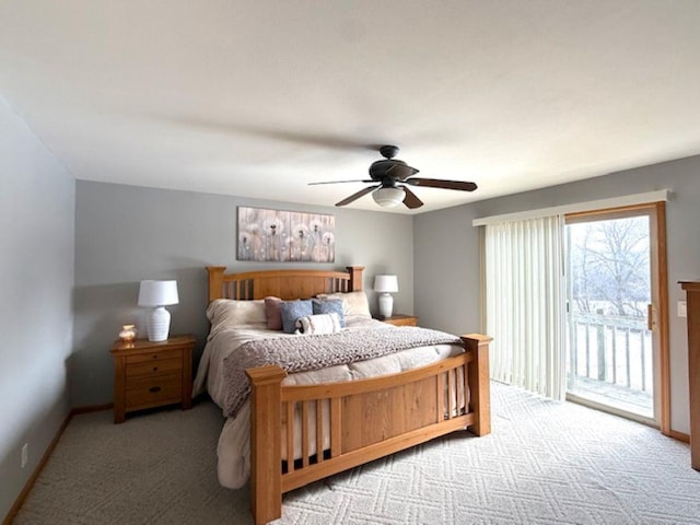 N4266 Cherokee Ct, Markesan, WI 53946 - bedroom with access to outside, carpet, baseboards, and ceiling fan