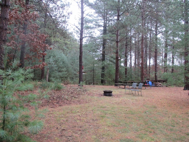 view of yard featuring an outdoor fire pit