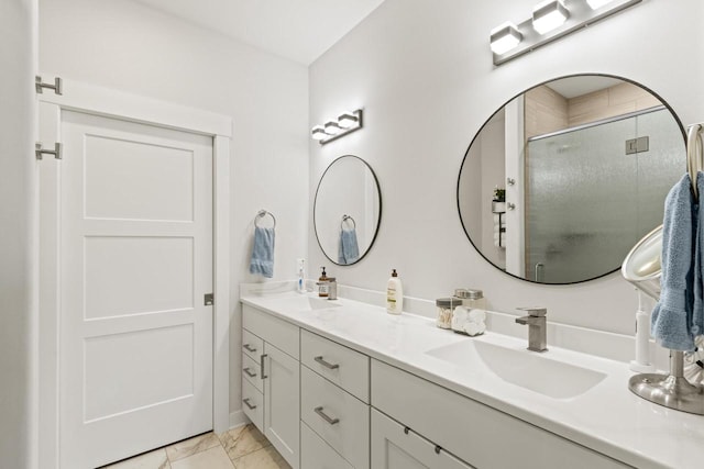 bathroom with vanity and walk in shower