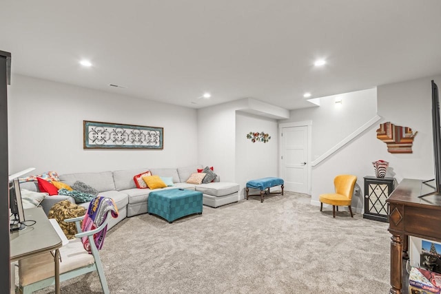 6558 Vista Vly Unit 1, Windsor, WI 53598 - living area with carpet flooring, recessed lighting, and stairs